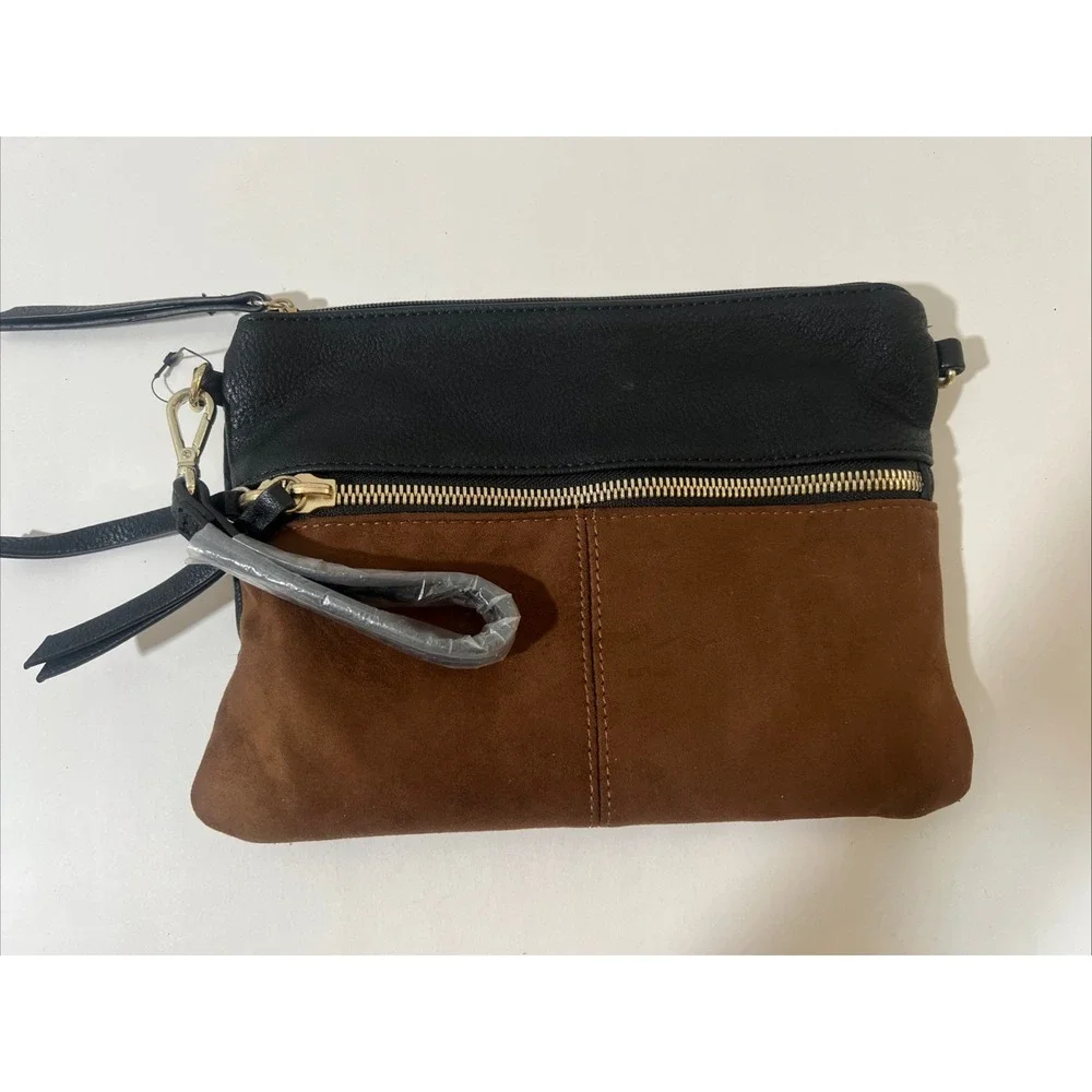 Chico's Clutch Purse With Wrist Strap,  Brown And Black With Cheetah Lining